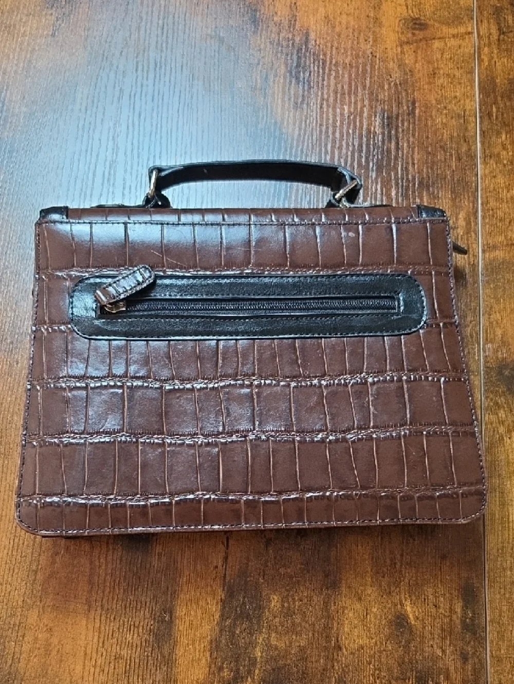 BRIGHTON | Vintage Brown & Black Croc Embossed‎ Western Inspired Leather Satchel